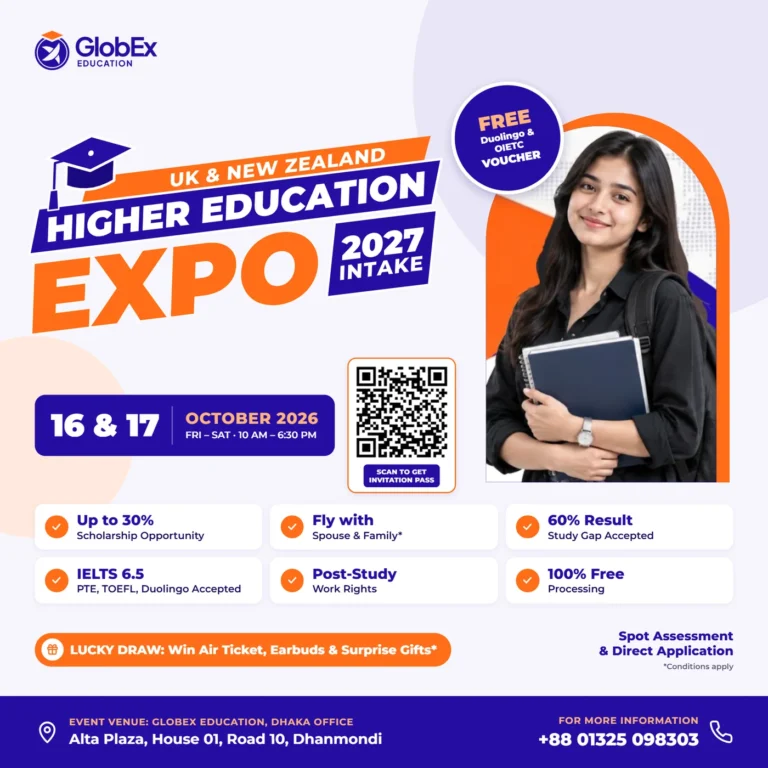 UK & New Zealand Higher Education Expo poster with scholarship, voucher and lucky draw offers